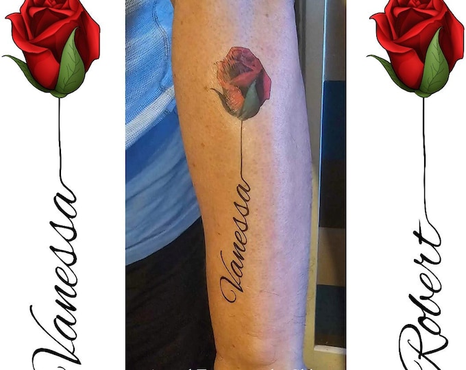 2x Personalised Rose Stem Temporary Tattoo