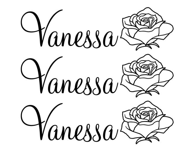 Rose Outline and Name Large Temporary Tattoo ( Set of 3 )