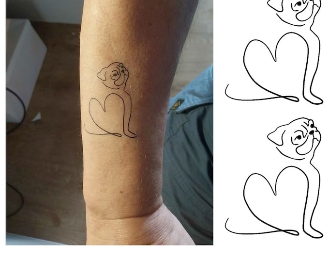 Pug Heart Cute Dog Temporary Tattoo ( Set of 2 )