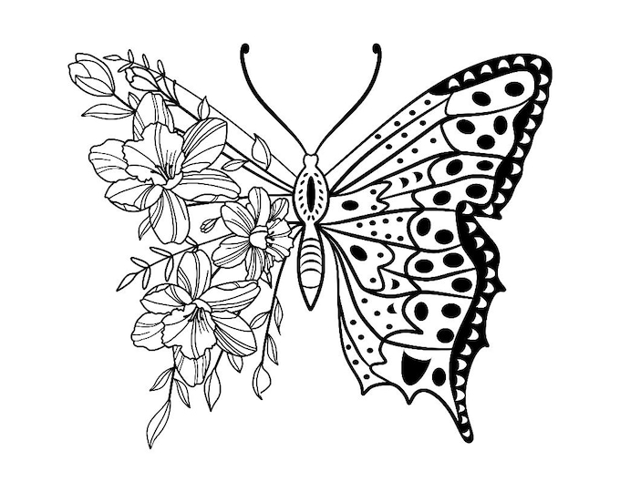 Butterfly Half Flower Temporary Tattoo ( Set of 2 )