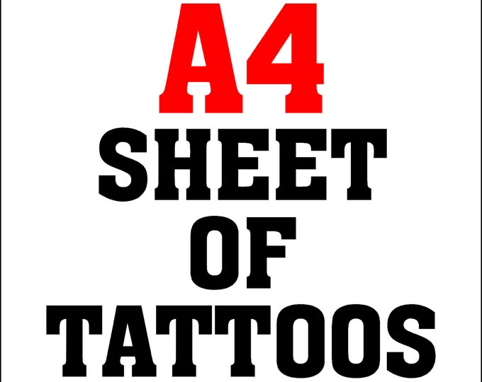 Complete A4 Sheet of Custom Temporary Tattoos