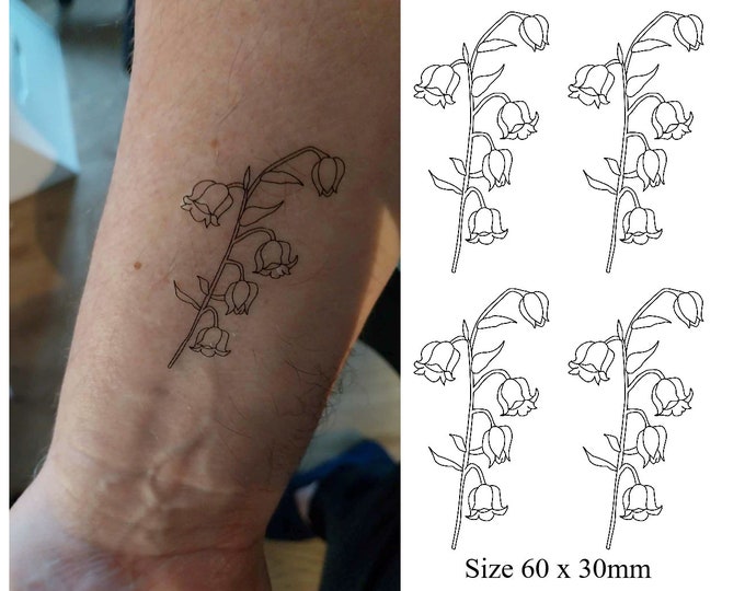 Lily Of The Valley Fine Line Temporary Tattoo ( Set of 4 )