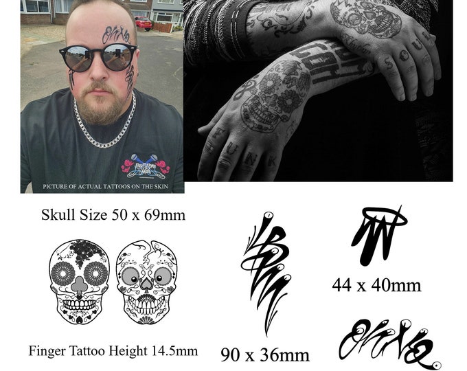 Rag n Bone Man Tattoo Set Hand Skull, Finger SOUL, FUNK and 3 Face tattoos
