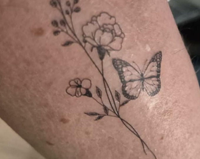 Small Butterfly and Flower Tattoo ( Set of 2 )