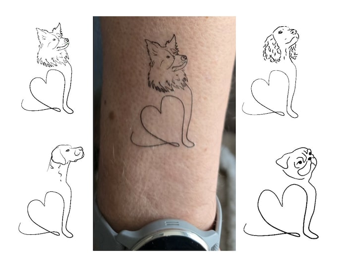 Dog Love Heart  Outline Temporary Tattoo Puppy Love Dog Breed Cute Tattoo ( Set of 2 )