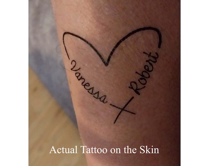 Personalised Heart Twin Name Temporary Tattoo ( Set of 2 ) Freepost