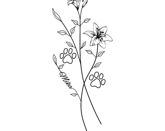 Pet Tribute Flower Personalised Temporary Tattoo
