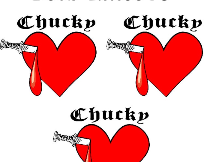 3x Chucky Bride Tiffany Heart and Dagger Boob Tattoo