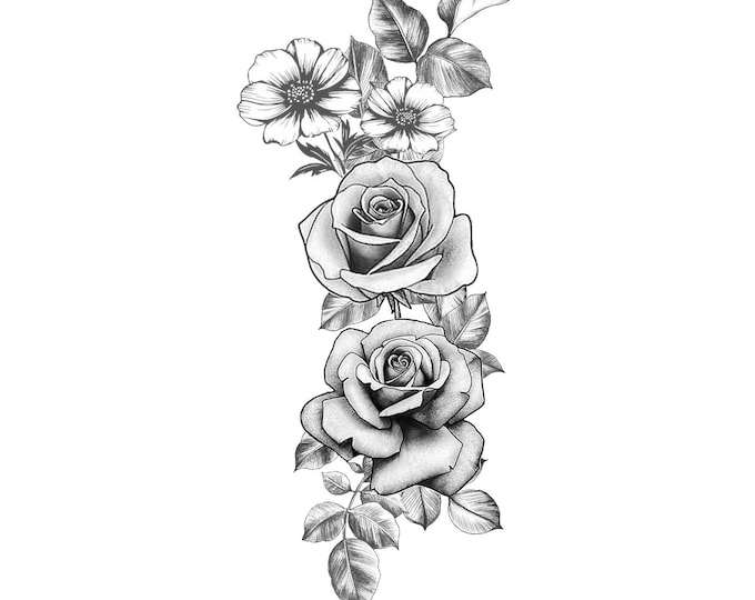 Large Rose Design Forearm, Calf, Thigh Temporary Tattoo