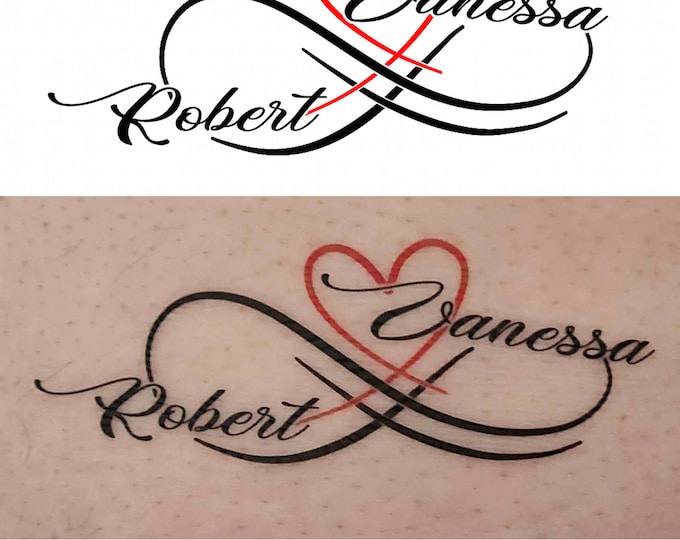 Small Infinity Heart Twin Name Temporary Tattoo x 4
