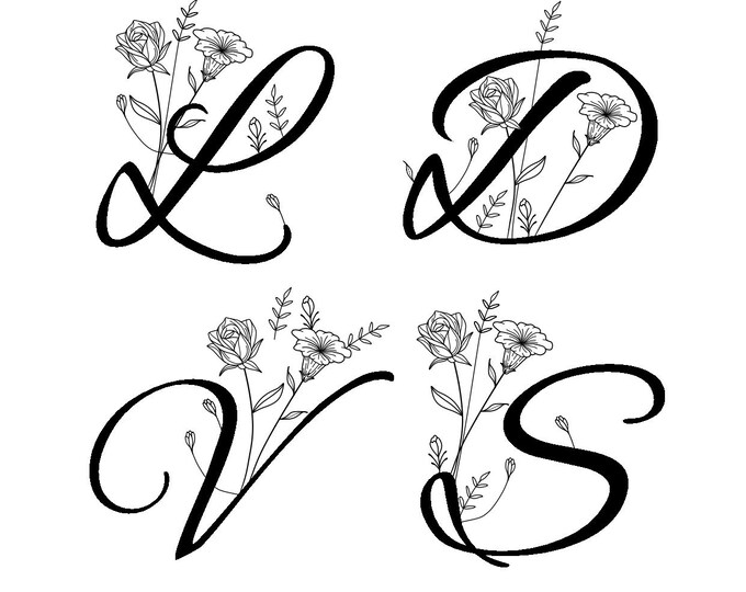 Personalised Initial Letter and Flowers Temporary Tattoo (Set 0f 2)