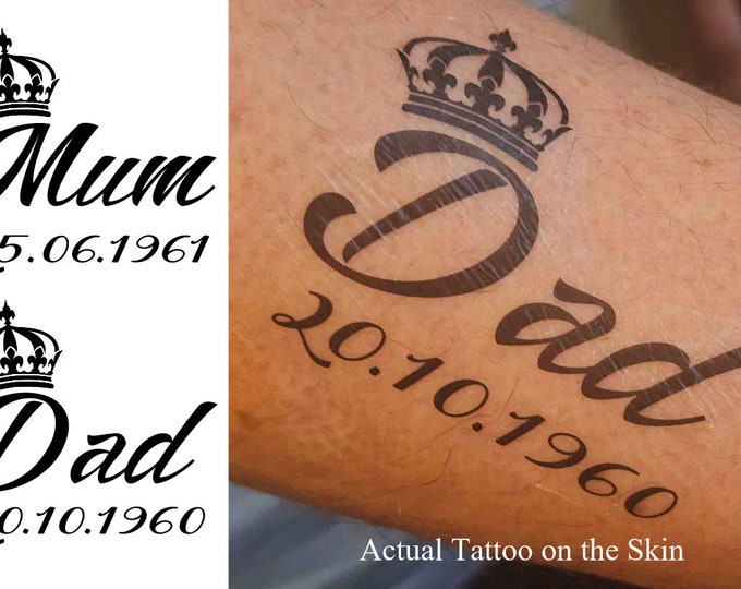 King Dad - Queen Mum Personalised Date Tattoo ( Set of 2 )