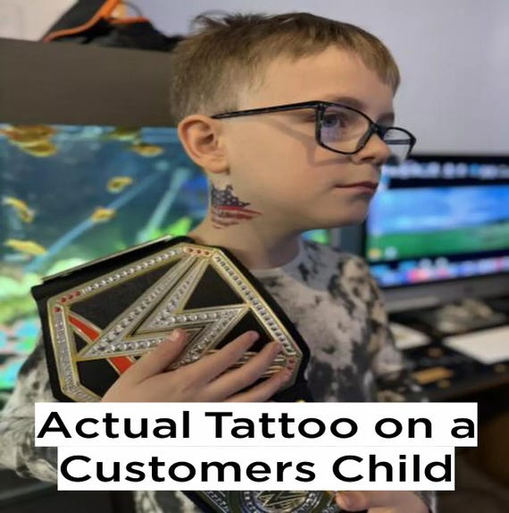 Custom Printed Kids Size USA Flag Skull Tattoo for Neck or other
