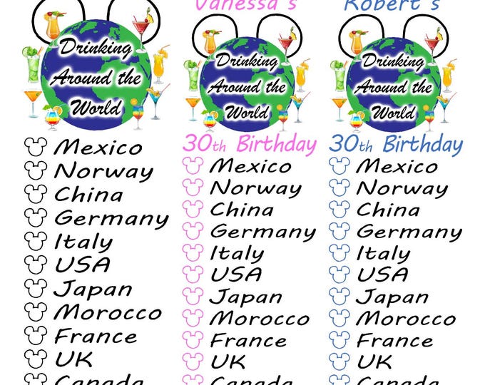Personalised Epcot Drinking Around the World Tattoo ( Printed in UK )