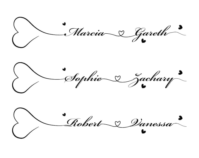 Heart Pulse Twin Name Temporary Tattoo
