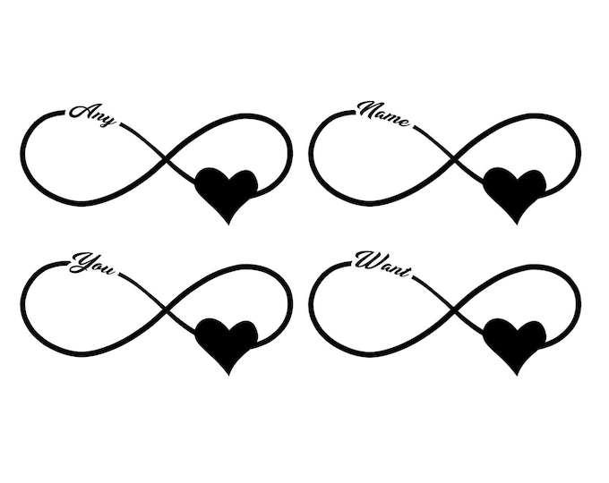 Personalised Infinity Black Heart Temporary Tattoo x3