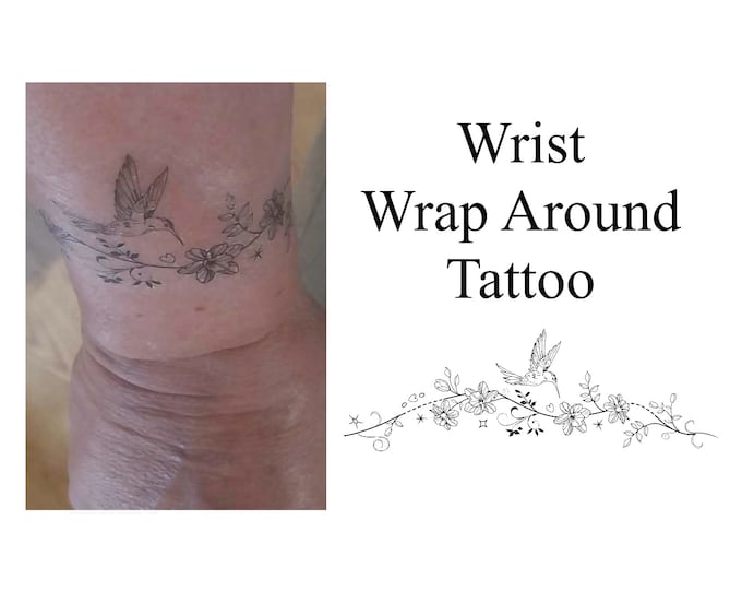 Bird Flower Wrist Wrap Around Tattoo