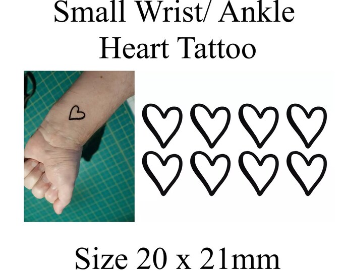Hand Drawn Heart Wrist Valentine Love Heart Temporary Tattoo Set of 8