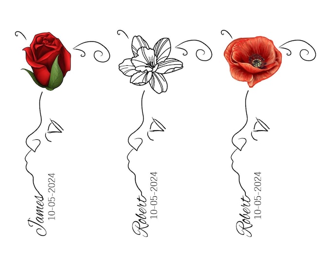 Baby Birth Face Outline Flower Tattoo