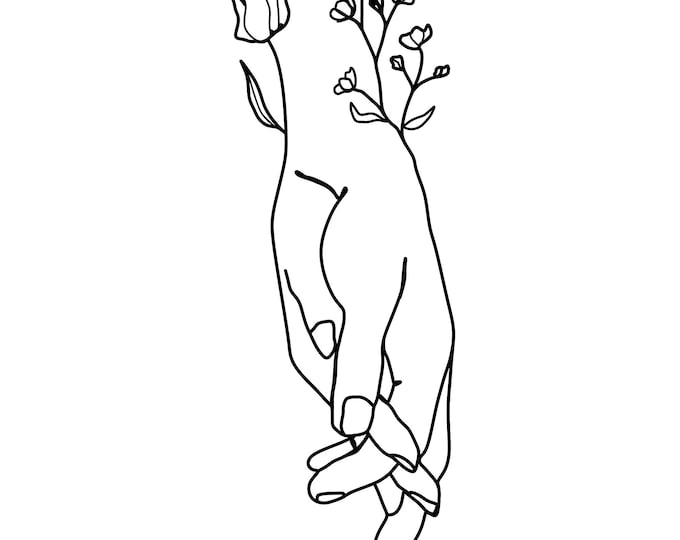 Clasped Hands and Flowers Tattoo  ( Set of 2 )