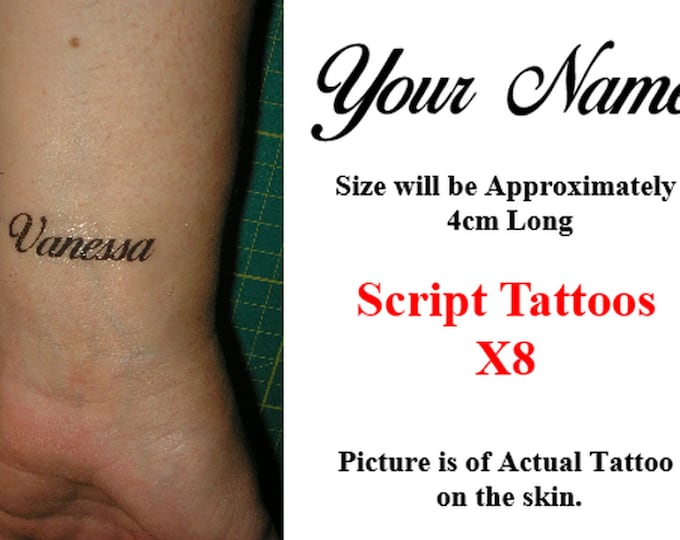 Personalised Small Script Font Temporary Tattoo x8 Freepost