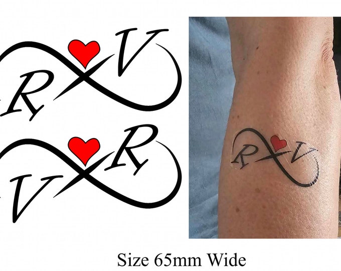 Infinity Initials Heart Temporary Tattoo x 2