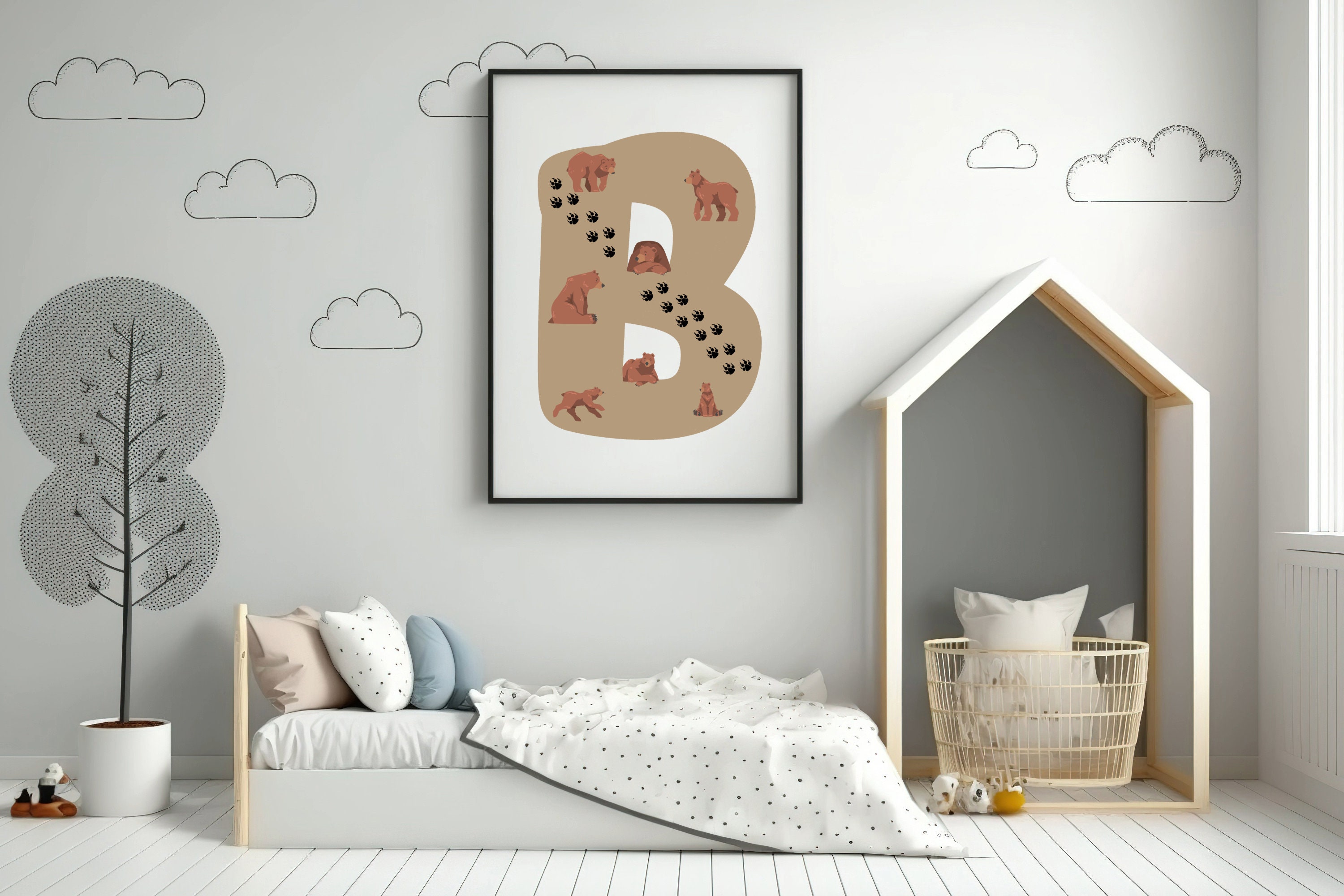 B Letter Poster Nursery Letter Printable Wall Art, Educational Wall Art ...