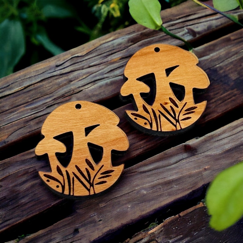 Mushroom Earring Blanks, Laser Cut Wood Jewelry Findings, Wholesale