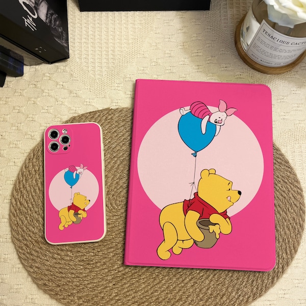 Cute Pooh Bear Case for iPad & iPhone 15 14 Pro Max Plus 13 12 Mini Cover for iPad 10.9 10.5 10.2" iPad 10/9/8/7th, Air 5/4, Pro 12.9in