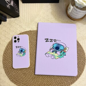 Sleeping Stitch Case for iPad & iPhone 15 14 Pro Max Plus 13 12 Mini Cover for iPad 10.9 10.5 10.2" iPad 10/9/8/7th, Air 5/4, Pro 12.9 inch