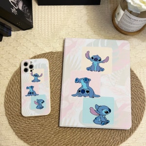 Cute Stitch Leaves Case for iPad & iPhone 15 14 Pro Max Plus 13 12 Mini Cover for iPad 10.9 10.5 10.2" iPad 10/9/8/7th, Air 5/4, Pro 12.9''