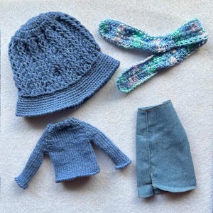 Handknit Sweater, Hat, Scarf, and Skirt Outfit Set for Blythe Dolls