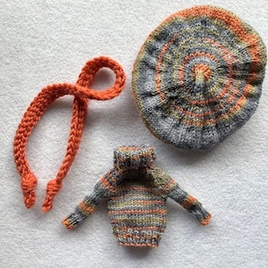 Blythe Doll Sweater, Scarf, and Beret/Hat set - Sunset Stripe