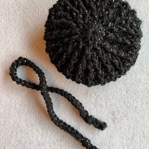 Blythe Doll Beret and Scarf Set - Black/Silver Sparkle