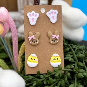Handmade Easter Earrings: Polymer Clay Rabbit Earrings / Baby Chick Earrings / Spring Earrings / Clay Easter Studs