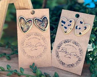 Handmade Heart Stud Earrings: Polymer Clay, Hypoallergenic