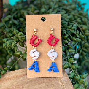 Red White & Blue Handmade Polymer Clay Earrings / 4th of July Earrings / Summer Earrings / Patriotic Earrings / USA Earrings / Gift