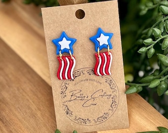 Handmade Patriotic Polymer Clay Earrings: Red White & Blue
