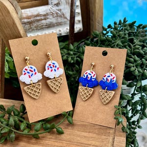 Handmade Ice Cream Polymer Clay Earrings: 4th of July Dessert Earrings