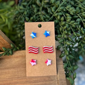 Red White & Blue Handmade Polymer Clay Earrings / 4th of July Earrings / Summer Earrings / Patriotic Earrings / USA Stud Pack / Stud Earring