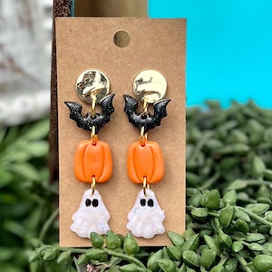 Brincos de argila de polímero feitos à mão para Halloween