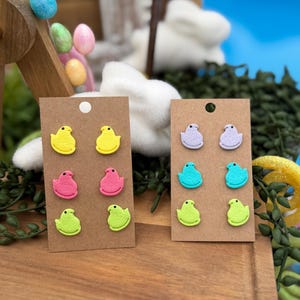 Handmade Easter Chick Studs: Polymer Clay Earrings / Marshmellow Candy Earrings