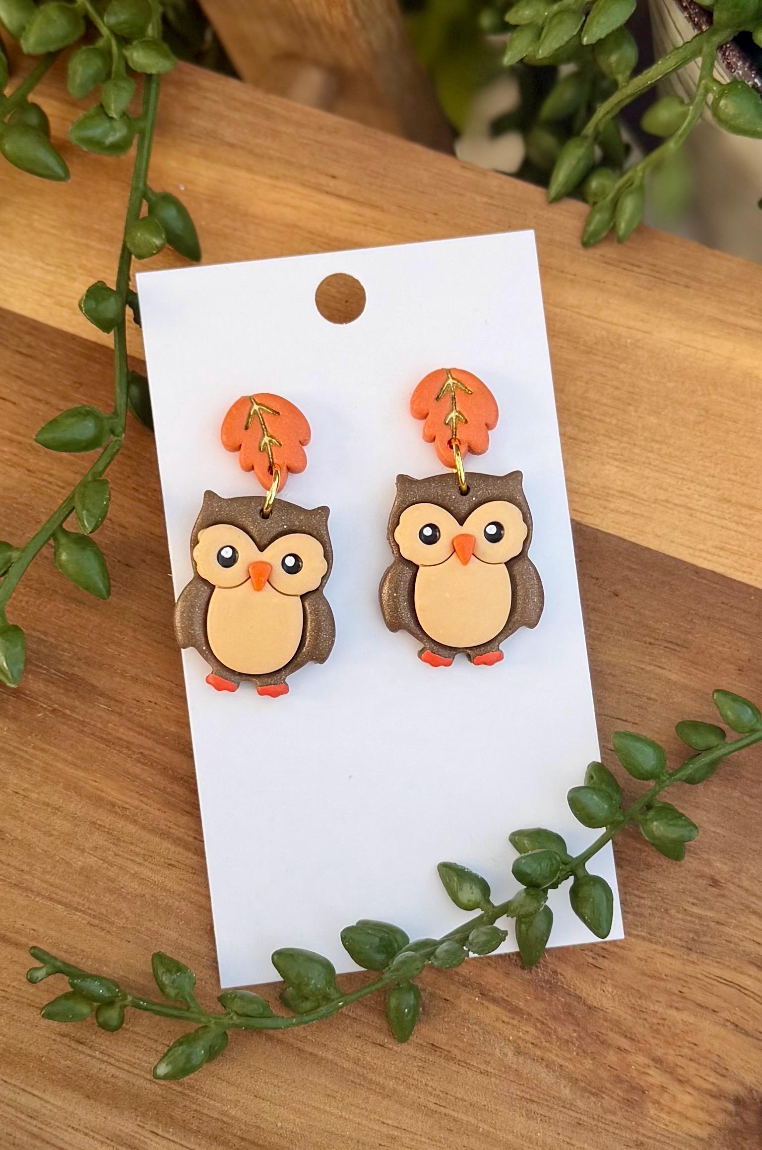 Lightweight Handmade Owl Earrings: Cute Forrest Animal Fall Jewelry