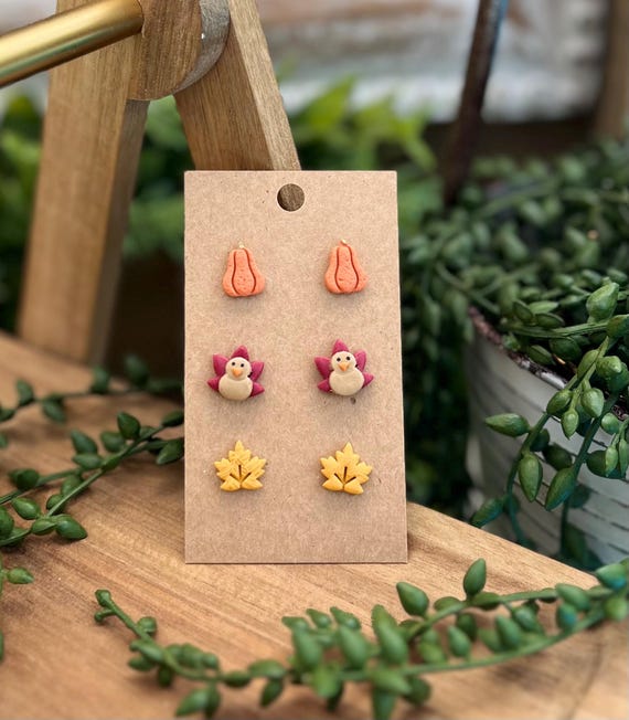 Buy Fall Polymer Clay Stud Earrings: Thanksgiving Turkey, Pumpkin