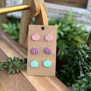 Handmade Earrings / Boho / Fall Earrings / Tiny Pumpkin / Polymer Clay Earrings / Stud Pack  Earring Set / Gift for Her / Pumpkin Stack