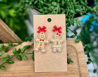 Handgemaakte oorbellen Gingerbread Man/Meisje: retro kerst polymeerklei hangoorbellen