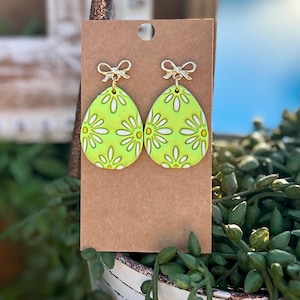 Handmade Easter Egg Polymer Clay Earrings: Floral Spring Jewelry