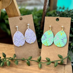 Handmade Floral Easter Egg Polymer Clay Earrings