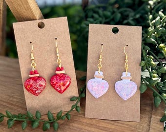 Handmade Heart Drop Earrings: Polymer Clay Love Potion