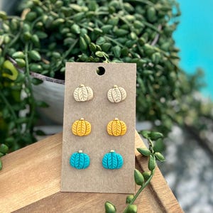 Handmade Earrings / Boho / Fall Earrings / Tiny Pumpkin / Polymer Clay Earrings / Stud Pack  Earring Set / Gift for Her / Pumpkin Stack